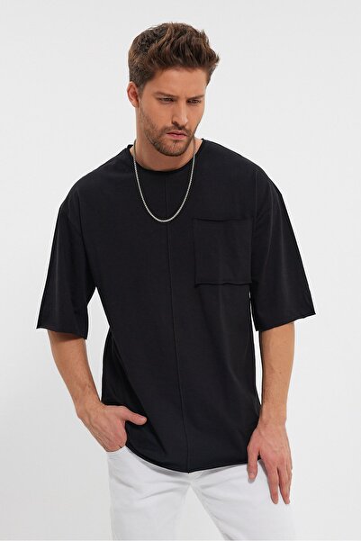 PELİTİSS Oversize Kısa Kol Tişört Pis Kesim detaylı cepli