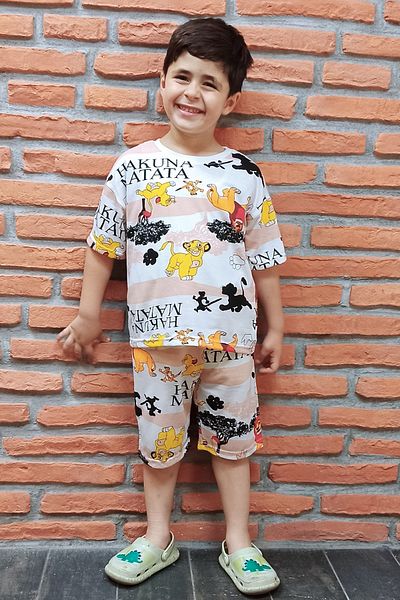 endudu Set de vară de sus și de jos cu pantaloni scurți - Personaj de desene animate de sezon nou, model Simba și Leu