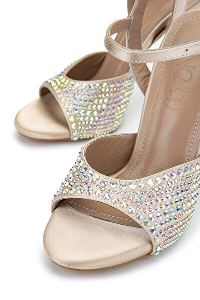 Tamer Tanca Beige Colored Women's Genuine Leather Heeled Sandals