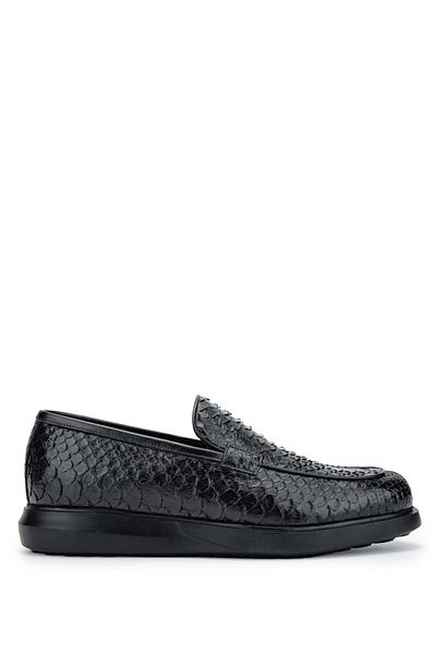 Tamer Tanca Men's Black Genuine Leather Snake Loafer