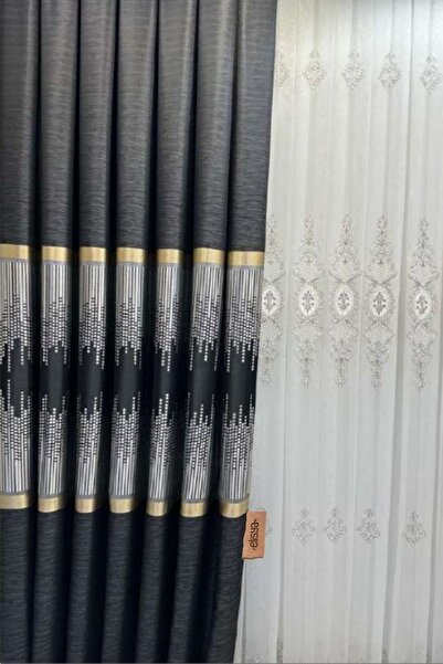 Elisya Home Κουρτίνα φόντου σανίδας Διπλό φτερό σφιχτά πλισέ ημιγυαλιστερό σχέδιο