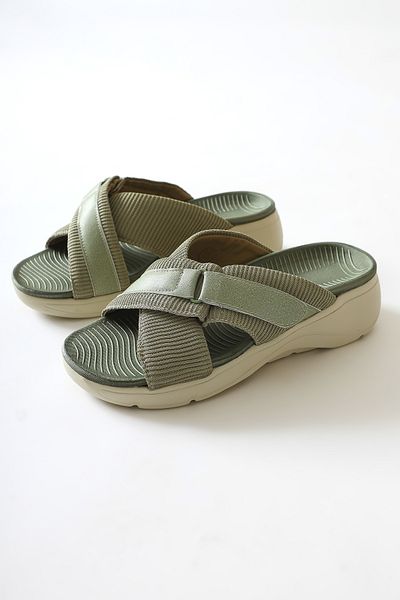 Limoya Jola Green Cross Textile Banded Comfortable Sole Women's Slippers
