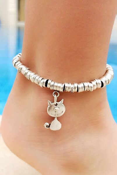 Fildişi Aksesuar Antik Gümüş Kaplama Kedi Şekilli El Yapımı Ayarlanabilir Kadın Halhal