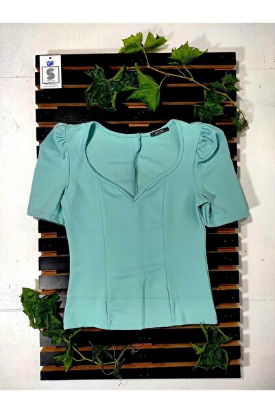 Sublime Butik Tricou bluză cu mânecă scurtă cu guler adânc - Revelarea liniil...