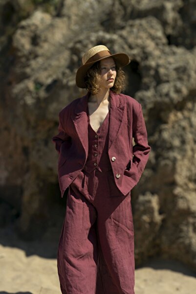 Newmission Vişne Çürüğü Keten Oversize Ceket