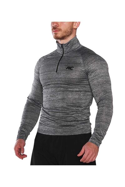 MUSCLECLOTH Pro Stretch Fermuarlı Uzun Kollu T-shirt Füme