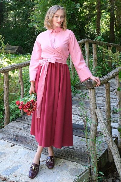 Ceylan Otantik Claret Red Balloon Skirt and Pink Shirt Set