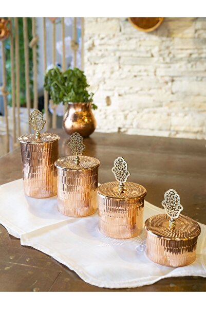 Bakır Concept Bakır Baharat Takımı 4 Lü Tırtıklı Model Bakır Renk