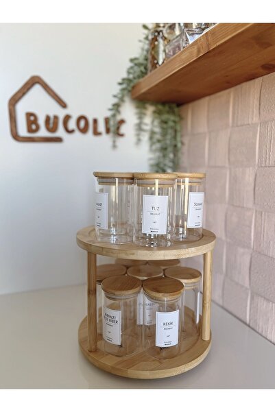 BUCOLIC 300 ml Capacity 14-Piece Glass Spice Bowl Set with Bamboo Swivel and ...