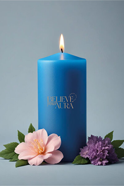 Believe Your Aura Okyanus Kokulu Silindir Mum - %100 Doğal Soya Mumu Mavi Dek...