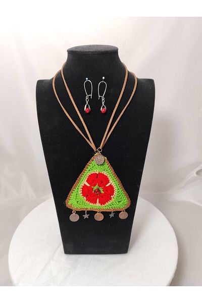 drt tasarım Crochet Triangle Motif Necklace Earrings Jewelry Set