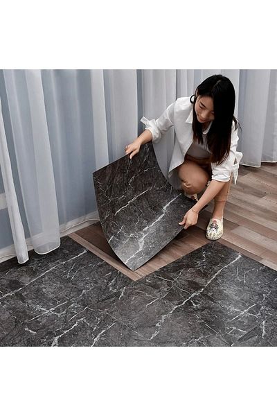 Doori Adhesive Gray Marble Pattern Thick PVC Floor Covering Slab 60*60 Cm (4 PCS) 1,44m2