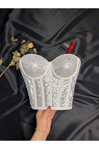 Metay Design Beyaz Pullu Payetli Korse Büstiyer Model-XL