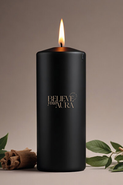 Believe Your Aura Sandal Ağacı Kokulu Silindir Mum - %100 Doğal Soya Mumu Siy...
