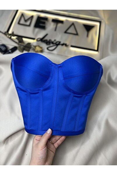 Metay Design Saks Mavi Renk Korse Büstiyer Saten Model-XL