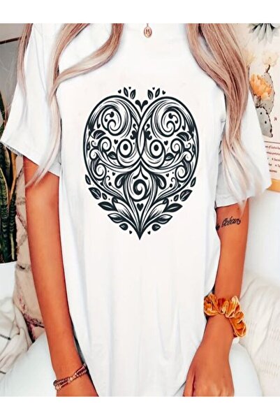 CLASSY.MODA قميص تيشرت سوبريم للنساء - أبيض مطبوع قصة فضفاضة برقبة دائرية وأك...