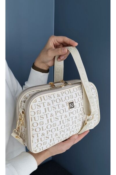 Just Polo Women's Cream 5-Compartment Monogram Printed Shoulder and Crossbody...