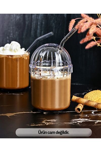 KARADAĞ HOME 400ml Glass with Straw - Glass Crystal, Coffee, Soft Drink