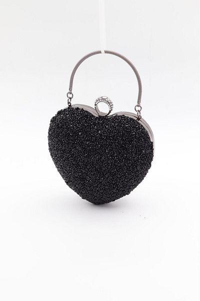 GP GUES POLO women's BLACK crystal heart evening bag
