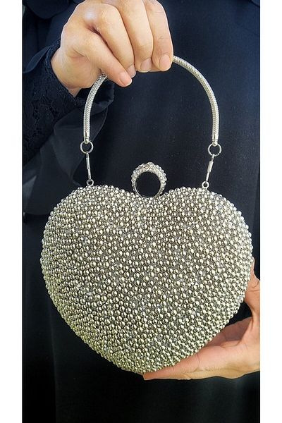 GP GUES POLO women's silver crystal heart evening bag