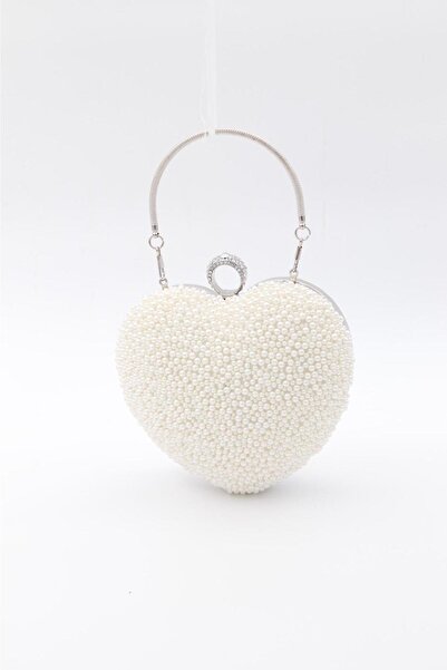 çantamgelsin Geantă de seară pentru femei, cu inimă de perle