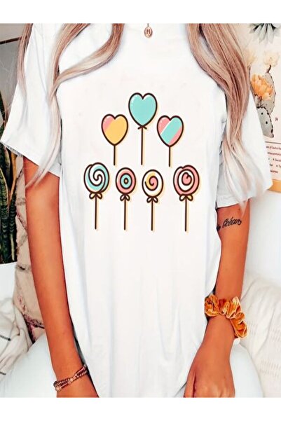 CLASSY.MODA قميص تيشرت سوبريم للنساء - أبيض مطبوع قصة فضفاضة برقبة دائرية وأك...