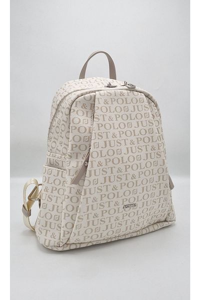 Just Polo Women's Monogram Printed Cream Backpack - 9 Compartments