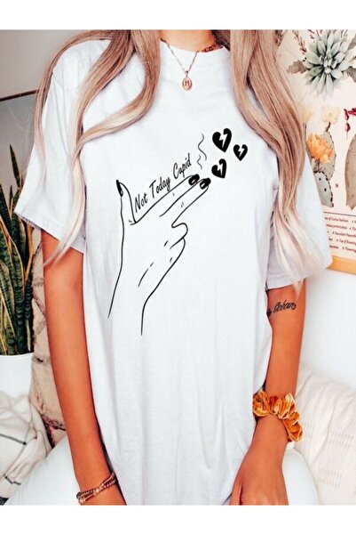 CLASSY.MODA قميص تيشرت سوبريم للنساء - أبيض مطبوع قصة فضفاضة برقبة دائرية وأك...