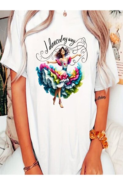 CLASSY.MODA قميص تيشرت سوبريم للنساء - أبيض مطبوع قصة فضفاضة برقبة دائرية وأك...