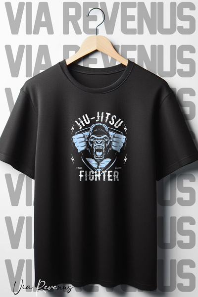 Vordevia تي شيرت أسود كبير الحجم مطبوع عليه جيو جيتسو فايتر