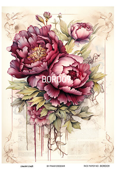 LİNEART بورجوندي - ورق تزيين الأرز مقاس 30 × 42 سم