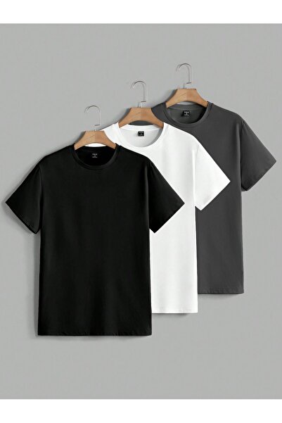 coolart Pachet de 3 tricouri supradimensionate de vară - Negru și alb, fără i...
