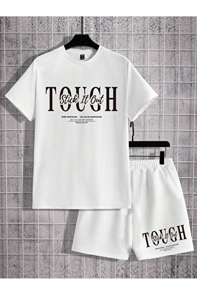 coolart Stick Tough T-Shirt Şort - Set alb de top și pantaloni scurți, combin...