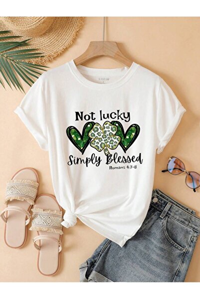 coolart Tricou Not Lucky - Tricou supradimensionat cu imprimeu alb, de vară, ...