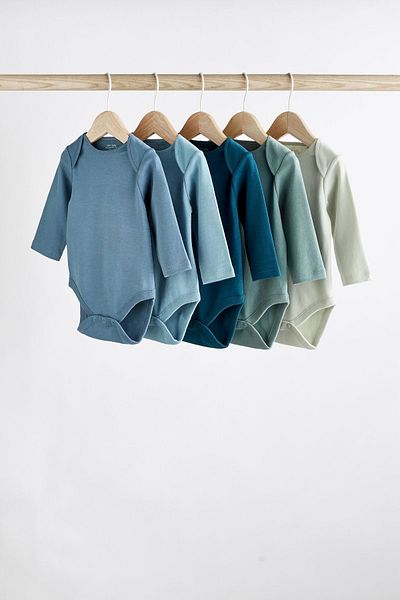Next Baby 5pcs Cotton Blue Long Sleeve Bodysuit Set
