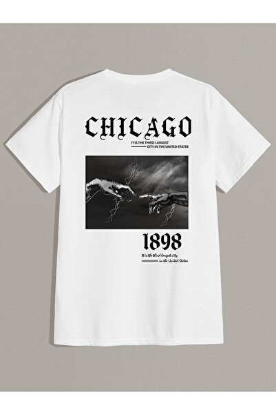 coolart Μπλουζάκι Chicago 1898 Hands - Λευκό με στάμπα, Υπερμεγέθη Καλοκαιριν...