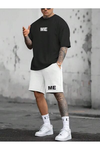 coolart شورت تي شيرت Me - تي شيرت أسود أبيض من الأسفل، تي شيرت مطبوع برقبة دا...