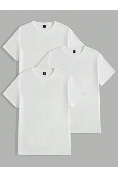 coolart Set de 3 tricouri albe oversize - fără imprimeu, de vară, cu mânecă s...