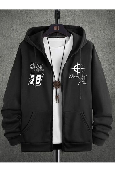 coolart Χειμερινή ζακέτα με φερμουάρ Los Angeles 78 A - Μαύρη με τύπωμα overs...