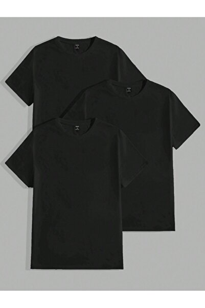 coolart Set de 3 tricouri negre oversize, fără imprimeu - Decolteu tip crew, ...