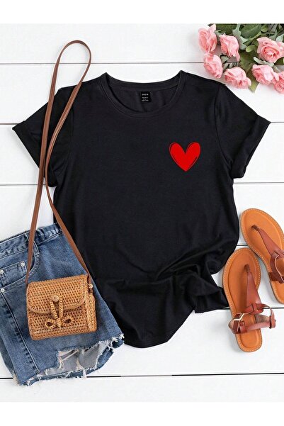 coolart Mini majica sa srcem - crna Štampano Oversize kroj letnja kratki ruka...