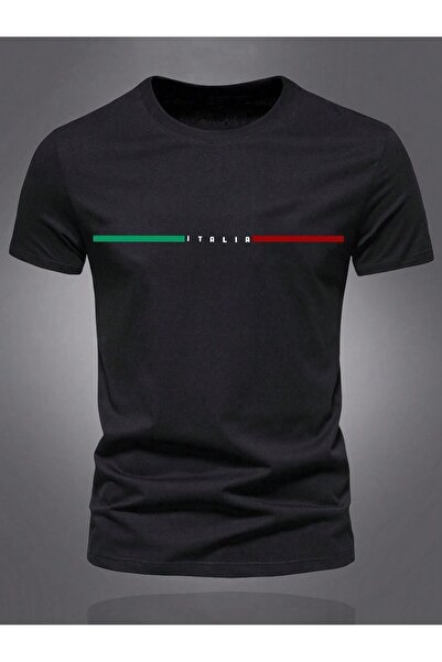 coolart Tricou Italia cu dungi negre - Tricou de vară supradimensionat, cu de...