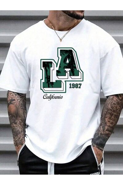 coolart Tricou La 1987 - Tricou cu mânecă scurtă de vară, cu imprimeu alb, cu...