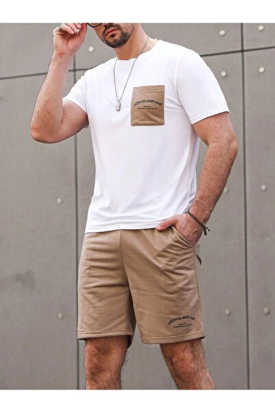 coolart شورت جيب كاليفورنيا تي شيرت - أبيض بيج أسفل أعلى مجموعة شورت تي شيرت ...