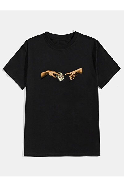 coolart Majica Michelangelo Money Hand - crna Štampano Oversize kroj Ljeto kr...