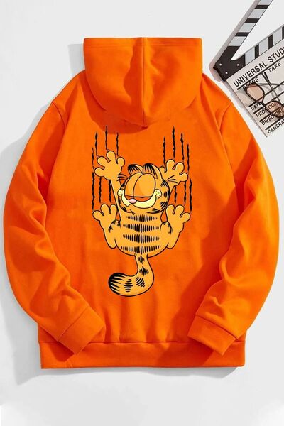 coolart UNISEX GARFİELD Baskılı Kapüşonlu Oversıze Sweatshirt Hoodie