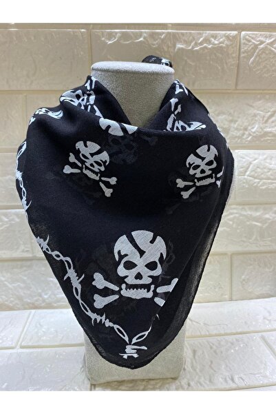 sema aksesuar Ασπρόμαυρο Φουλάρι Κρανίου - Μπαντάνα - Βαμβακερό Φουλάρι Κρανίου