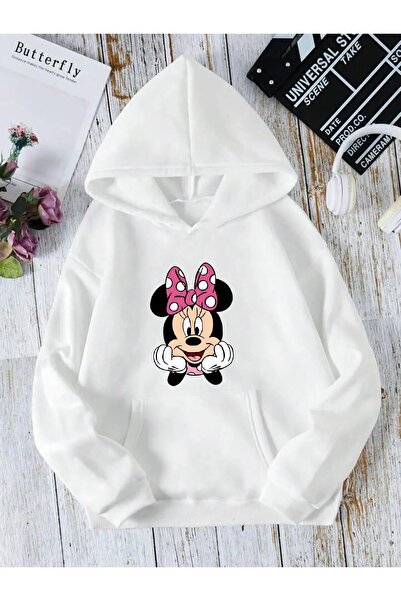 coolart UNISEX MINNIE MOUSE SAKLAMBAÇ Baskılı Kapüşonlu Oversıze Sweatshirt H...