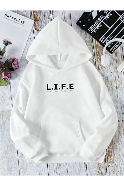 coolart UNISEX L.I.F.E Φούτερ με κουκούλα και στάμπα, Oversize