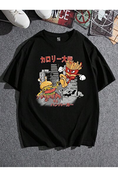 coolart Majica sa kineskim pomfritom - crna Štampano Oversize kroj letnja kra...